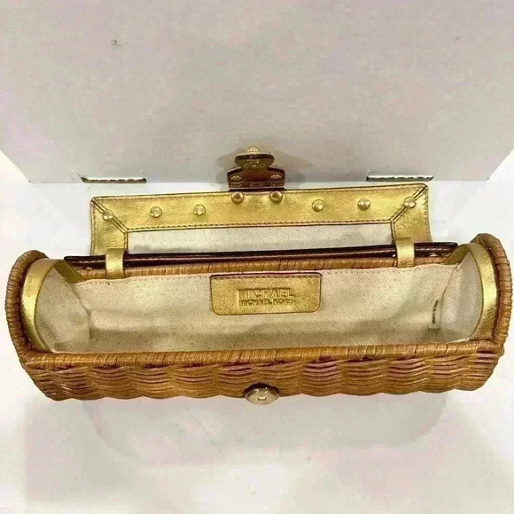 Michael Kors Santorini Gold Wicker Clutch - Picture 7 of 15